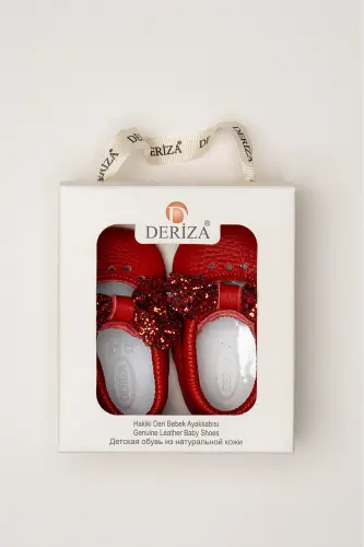 Heart Genuine Leather Baby Moccasin Red Ribbon-Red - 5