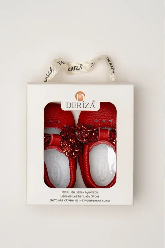 Heart Genuine Leather Baby Moccasin Red Ribbon-Red - 5