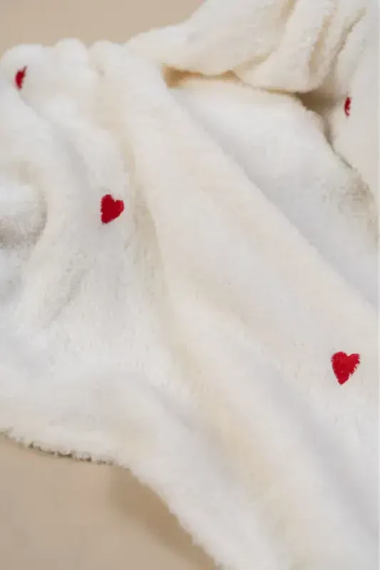 Heart Pattern Embroidered Baby Blanket 90x110 Cream Wellsoft-ECRU - 3