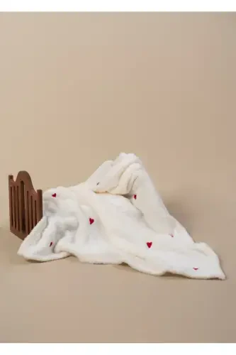 Heart Pattern Embroidered Baby Blanket 90x110 Cream Wellsoft-ECRU - 4