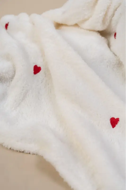 Heart Pattern Embroidered Baby Blanket 90x110 Cream Wellsoft-ECRU - 4