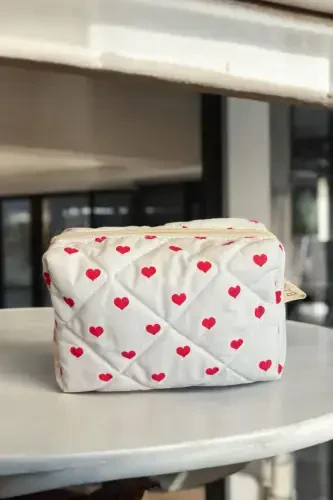 Heart Pattern Makeup Bag - Red - 1