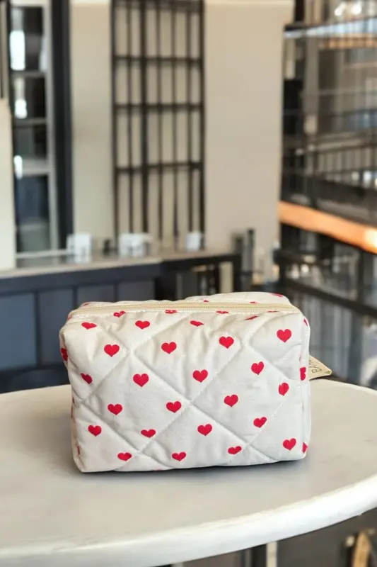 Heart Pattern Makeup Bag - Red - 2