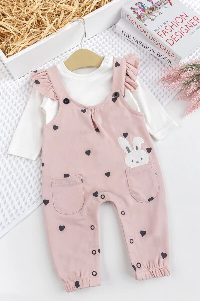 Heart-patterned frilly 100% cotton baby girl romper set - BABYMOD