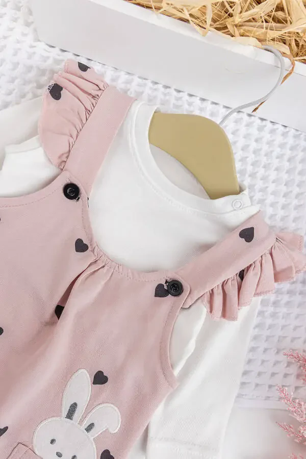 Heart-patterned frilly 100% cotton baby girl romper set - 2