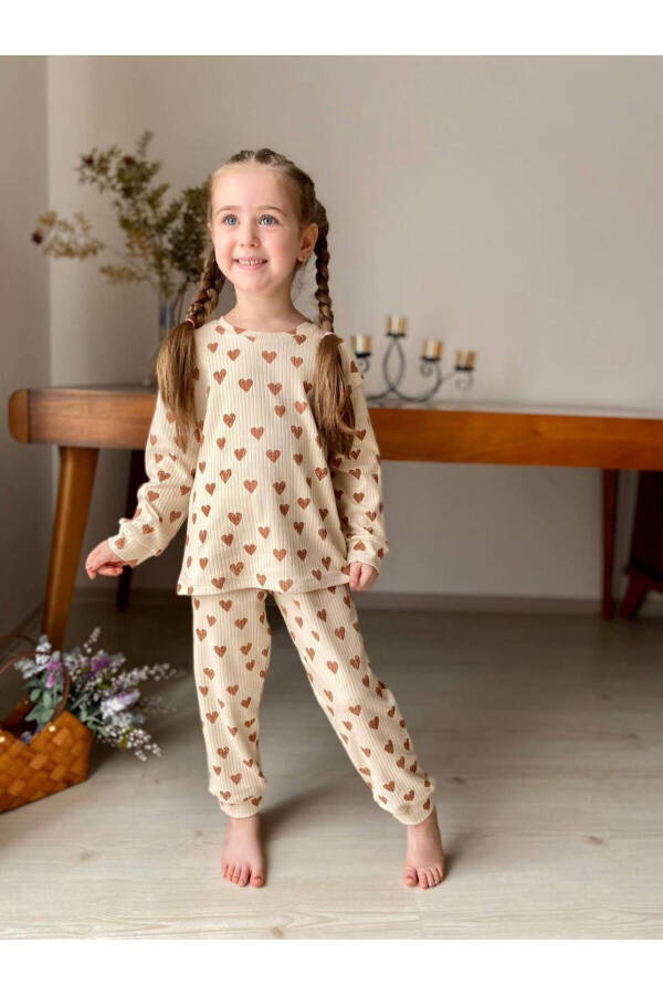 Heart Printed Fleece Girls Pajama Set - 1