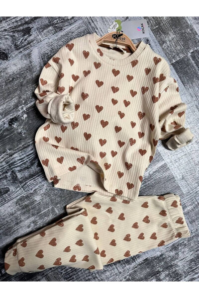 Heart Printed Fleece Girls Pajama Set - 2