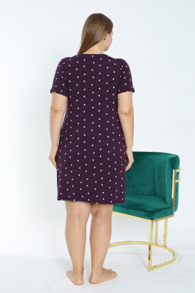 Heart Printed Short Sleeve Satin Plus Size Stretchy Viscose Nightgown - 5