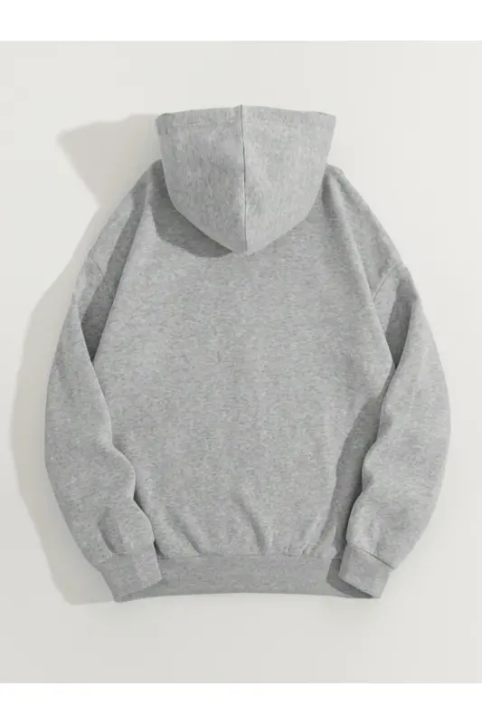 Heart Printed Spider Web Printed Sweatshirt Zippered Cardigan - Black Gray Oversize Pocketed Baggy Fit Hooded-Gray - 2