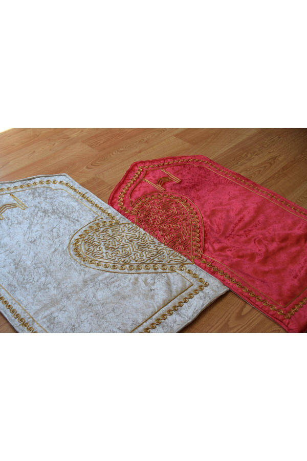 Heart-shaped double prayer rug, dowry and gift velvet prayer rug. - 8