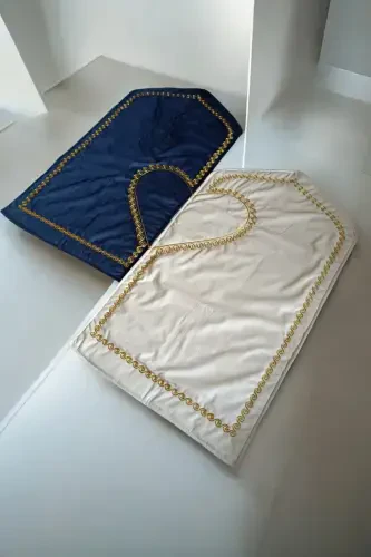 Heart-shaped Prayer Rug Accompanied Double Prayer Rug Embroidered Prayer Rug - Navy Blue - 1