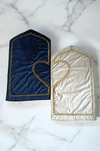 Heart-shaped Prayer Rug Accompanied Double Prayer Rug Embroidered Prayer Rug - Navy Blue - 2