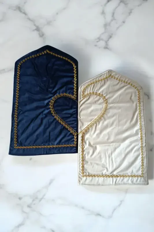 Heart-shaped Prayer Rug Accompanied Double Prayer Rug Embroidered Prayer Rug - Navy Blue - 2