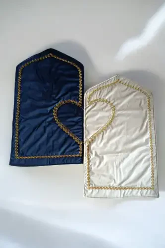 Heart-shaped Prayer Rug Accompanied Double Prayer Rug Embroidered Prayer Rug - Navy Blue - 3