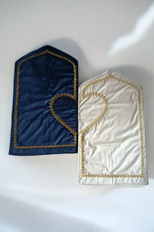 Heart-shaped Prayer Rug Accompanied Double Prayer Rug Embroidered Prayer Rug - Navy Blue - 3