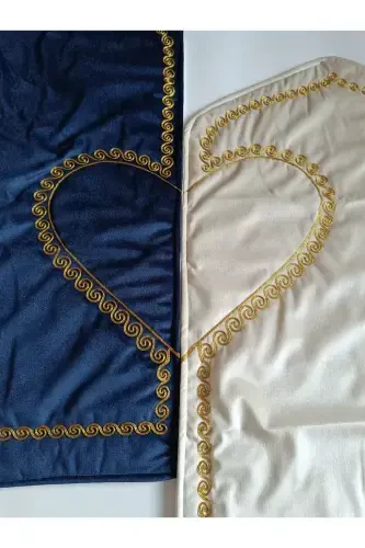 Heart-shaped Prayer Rug Accompanied Double Prayer Rug Embroidered Prayer Rug - Navy Blue - 4