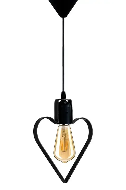 Heart Single Metal Pendant Chandelier Black Heart Rustic Wrought Iron Ceiling Lamp-Black - 1