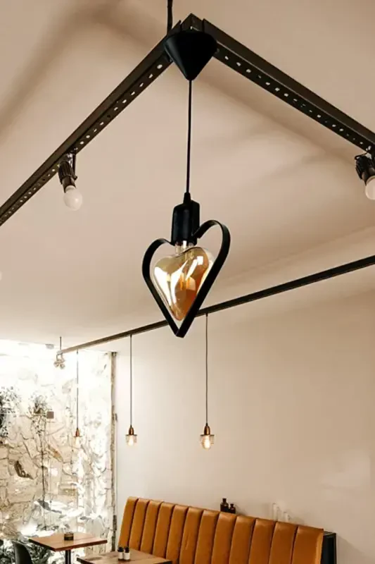 Heart Single Metal Pendant Chandelier Black Heart Rustic Wrought Iron Ceiling Lamp-Black - 2