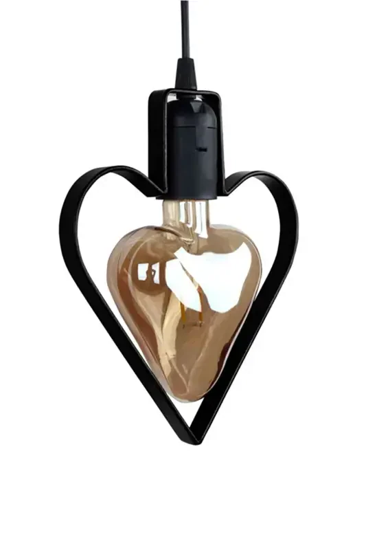 Heart Single Metal Pendant Chandelier Black Heart Rustic Wrought Iron Ceiling Lamp-Black - 3