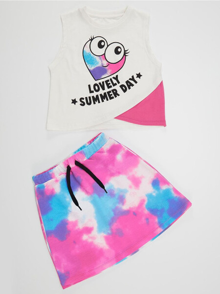 Heart Tie-Dye Girl T-Shirt Tie-Dye Skirt Set - 3
