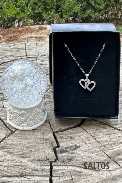 Heart Zircon Stone Necklace and Snow Globe Birthday Gift for Friend Girlfriend Necklace Sphere Heart - 1