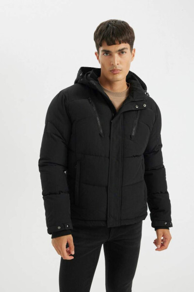 Heat-insulated Inflatable Jacket with Removable Hood, Fleece Lining, and Waterproofing in Black - 7