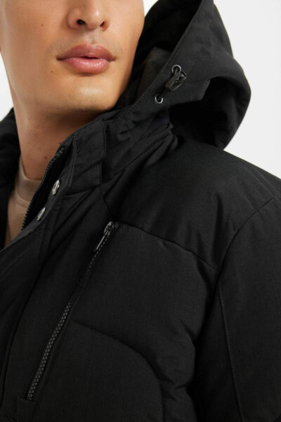 Heat-insulated Inflatable Jacket with Removable Hood, Fleece Lining, and Waterproofing in Black - 7