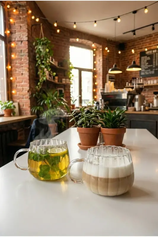 Heat Resistant Borosilicate Thermosil Cup Striped Design Glass Tumbler Coffee Serving Cup - KÜÇÜK EW