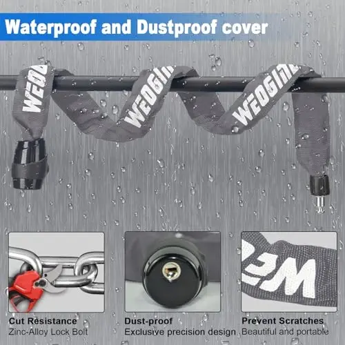 Heavy Duty Anti-Theft Bike Chain Lock, 2.72 Ft Security Lock with 3 Keys, Waterproof for Bicycle, Scooter, Motorcycle, Door, Gate, Fence - 4