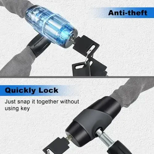 Heavy Duty Anti-Theft Bike Chain Lock, 2.72 Ft Security Lock with 3 Keys, Waterproof for Bicycle, Scooter, Motorcycle, Door, Gate, Fence - 3