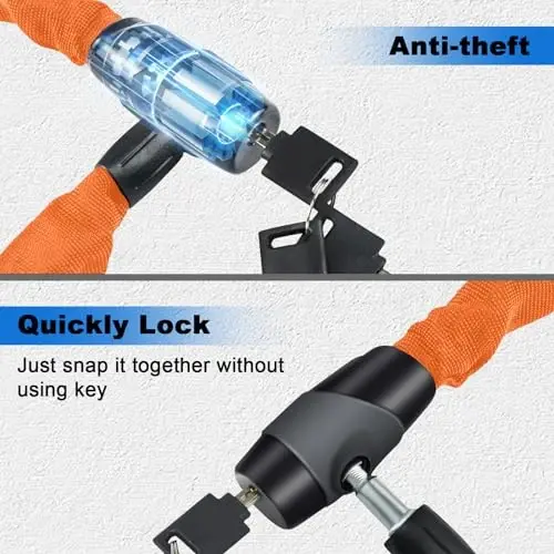 Heavy Duty Anti-Theft Chain Lock - 2.72 Ft Security Lock with 3 Keys, Waterproof for Scooter, Motorcycle, Door, Gate, Fence - 3