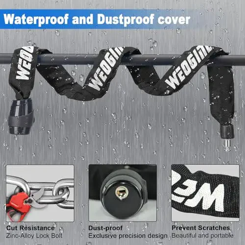 Heavy duty bike chain lock, 2.72 ft security bike locks with 3 keys, waterproof lock chain for bike, bicycle, scooter, motorcycle, door, gate, fence. - 4