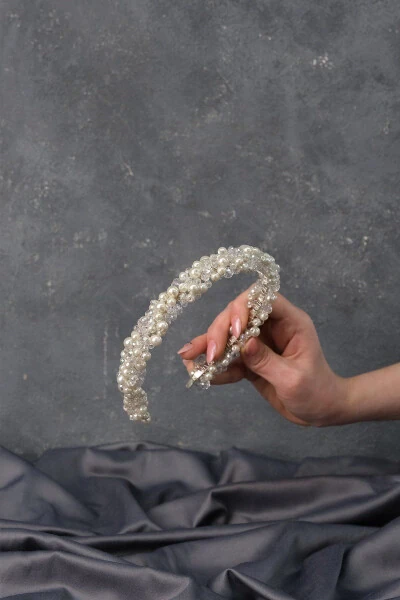 Heavy Pearl Crystal Beaded Bridal Crown - LIMELIA