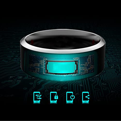 hecere Waterproof Tungsten Steel NFC Forum Type 2 215 496 Bytes Chip Universal for Mobile Phone All-Round Sensing Technology Wearable Smart Ring（Black Blue Tungsten NFC ring-21mm） - 6