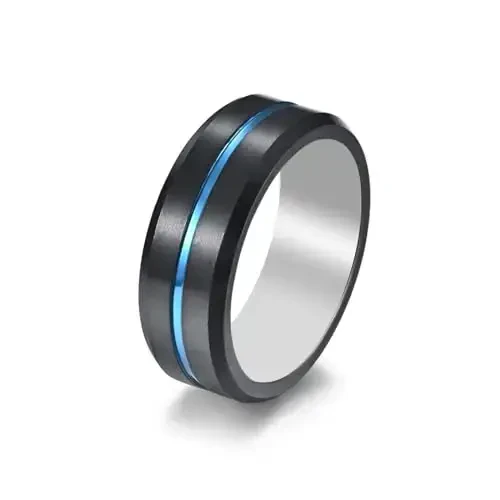 hecere Waterproof Tungsten Steel NFC Forum Type 2 215 496 Bytes Chip Universal for Mobile Phone All-Round Sensing Technology Wearable Smart Ring（Black Blue Tungsten NFC ring-19mm） 