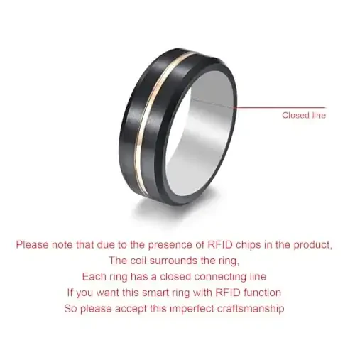 hecere Waterproof Tungsten Steel NFC Forum Type 2 215 496 Bytes Chip Universal for Mobile Phone All-Round Sensing Technology Wearable Smart Ring（Black Gold Tungsten NFC ring-17mm） - 3