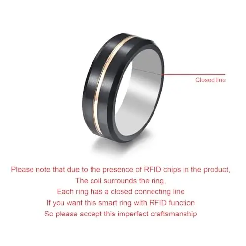 hecere Waterproof Tungsten Steel NFC Forum Type 2 215 496 Bytes Chip Universal for Mobile Phone All-Round Sensing Technology Wearable Smart Ring（Black Gold Tungsten NFC ring-21mm） - 3