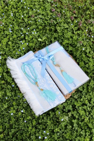 Hediyalik Paxtalik Seccade Seti S1004 Moviy-Moviy - 6