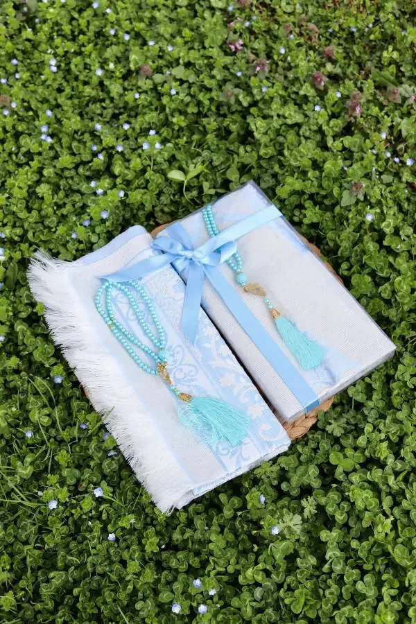 Hediyalik Paxtalik Seccade Seti S1004 Moviy-Moviy - 6