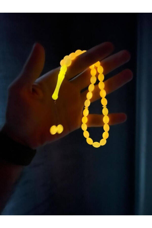 Hediye Kutulu Turuncu Fosforlu Arpa Kesim Kedi Gözü Toz Kehribar Tesbih - 1