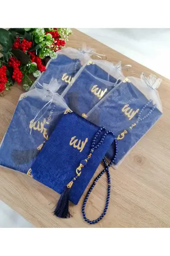 Hediyelik 5 Adet Kadife Kaplı Yasin Mevlüt Kitabı Inci Tesbih Tül Keseli( Mevlit Sünnet Umre Hac) - Lacivert - HIRA TASARIM (1)