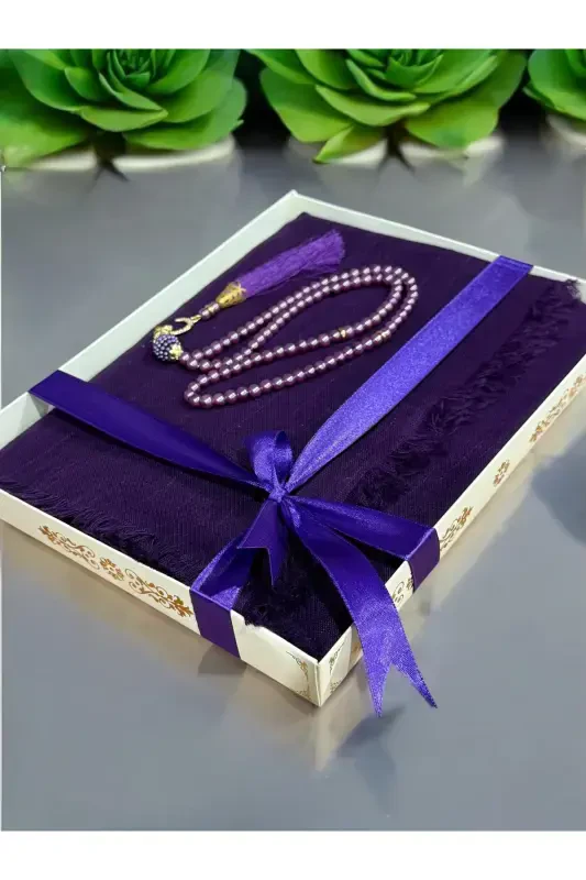 Hediyelik, Çeyizlik, Mevlütlük, Bohçalık ,Gelin Bohçası Flamlı Namaz Örtüsü Tesbih Seti-MOR - AYHANHOME