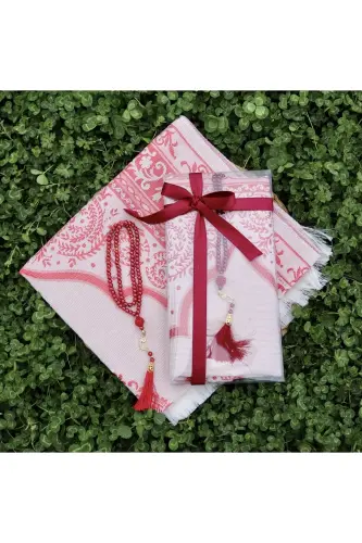 Hediyelik Pamuklu Seccade Seti S1004 Kırmızı-Kırmızı - 4