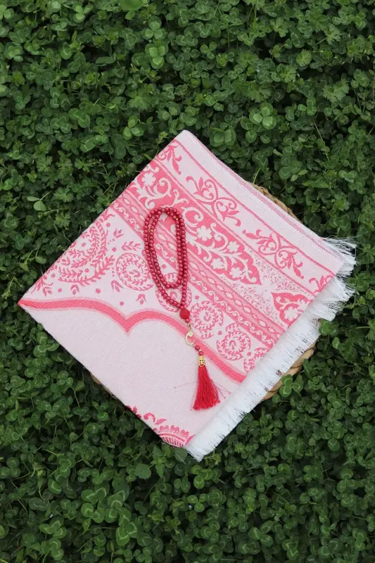 Hediyelik Pamuklu Seccade Seti S1004 Kırmızı-Kırmızı - 3