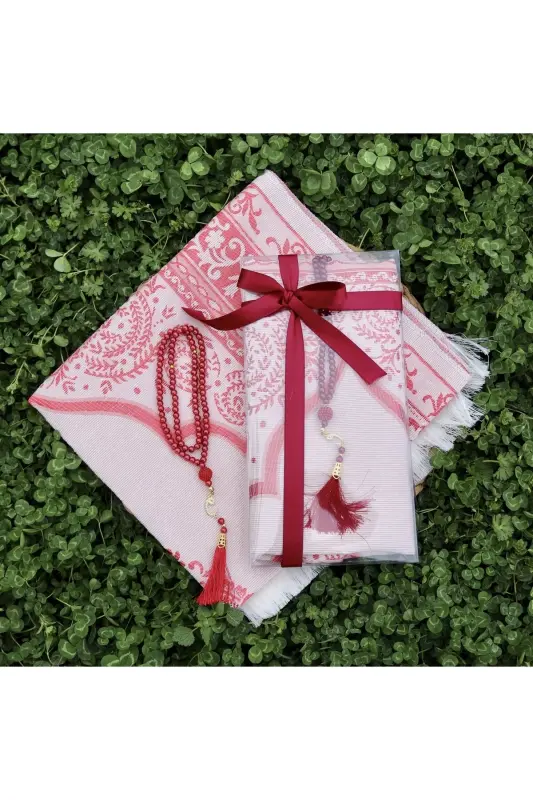 Hediyelik Pamuklu Seccade Seti S1004 Kırmızı-Kırmızı - 4