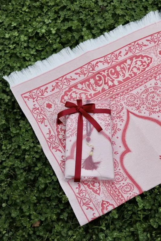 Hediyelik Pamuklu Seccade Seti S1004 Kırmızı-Kırmızı - 6