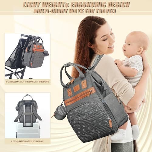 Heegel Diaper Backpack with Changing Pad, Baby Diaper Bag for Mom & Dad with Multipurpose Pockets, Large Stylish Baby Bag for Boy, Girl, Toddler (Dark Grey) - 4