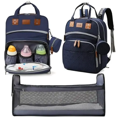 Heegel Baby Diaper Bag Backpack with Changing Station, best baby registry shower gifts, Baby Diaper Bags for Men and Women，Essential Gifts for New Parents of Babies（Dark Blue） - 1
