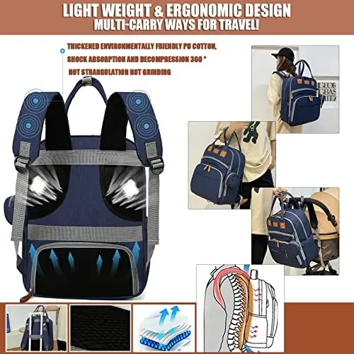 Heegel Baby Diaper Bag Backpack with Changing Station, best baby registry shower gifts, Baby Diaper Bags for Men and Women，Essential Gifts for New Parents of Babies（Dark Blue） - 3