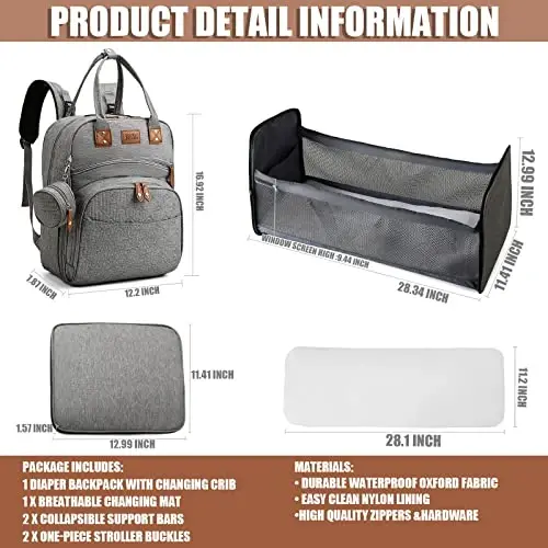 Heegel Baby Diaper Bag Backpack with Changing Station, best baby registry shower gifts, Baby Diaper Bags for Men and Women，Essential Gifts for New Parents of Babies（Gray - 4